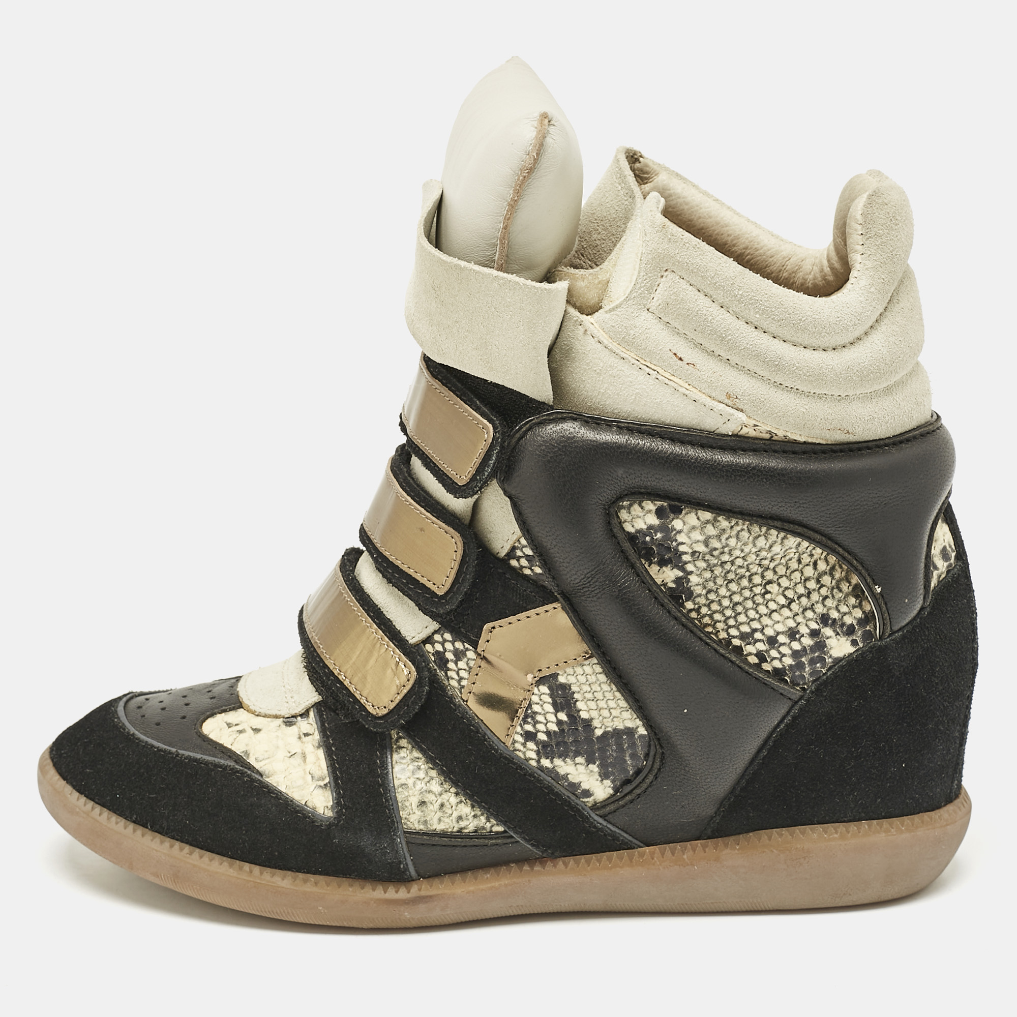 

Isabel Marant Multicolor Python Embossed Leather and Suede Bekett Wedge Sneakers Size