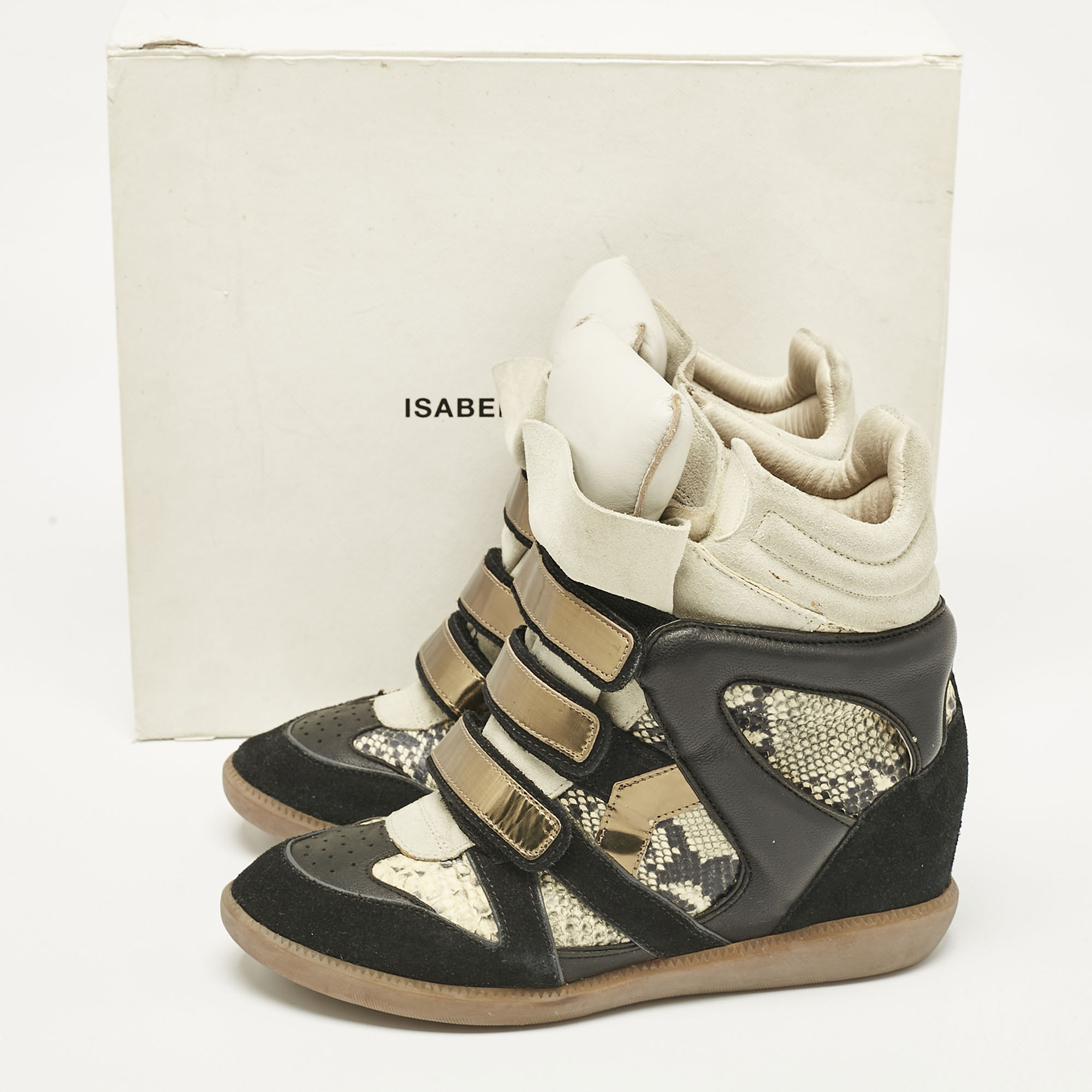 Isabel Marant Multicolor Python Embossed Leather and Suede Bekett Wedge Sneakers Size 40 
