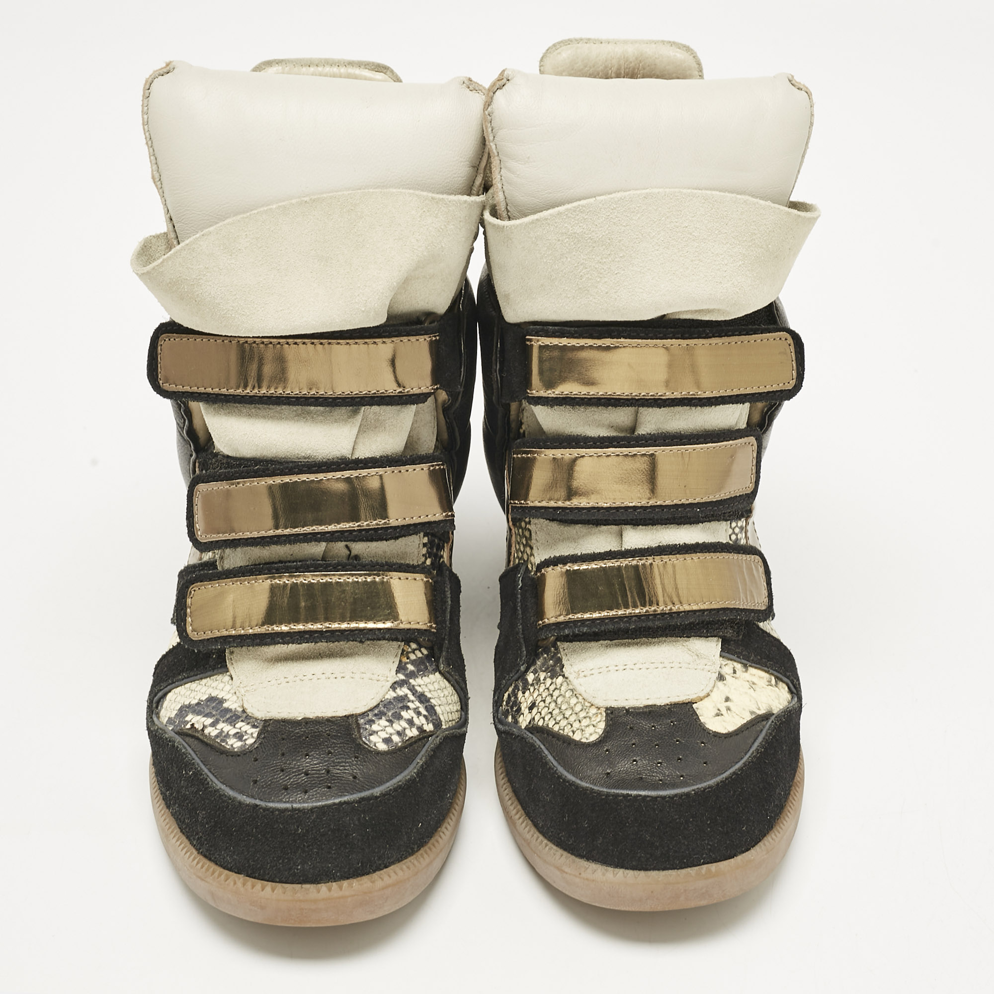 Isabel Marant Multicolor Python Embossed Leather and Suede Bekett Wedge Sneakers Size 40 