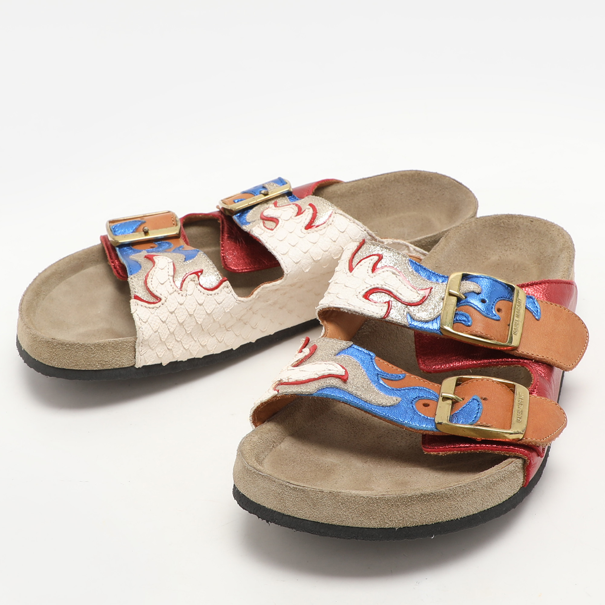 Isabel Marant Multicolor Leather Lelik Buckle Embellished Flat Size 37 