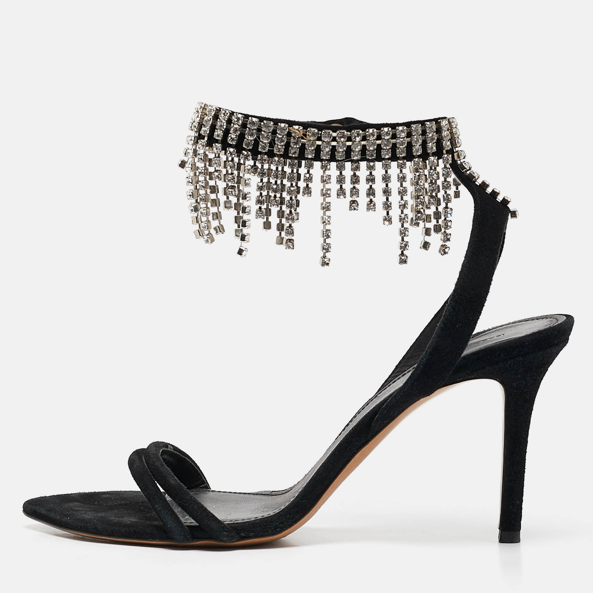 

Isabel Marant Black Suede Crystal Embellished Ankle Strap Sandals Size