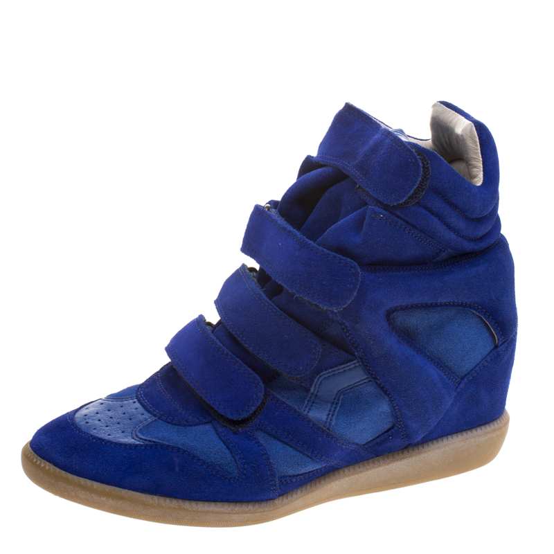 Pre Owned Isabel Marant Cobalt Blue Suede Bekett Wedge Sneakers Size 39
