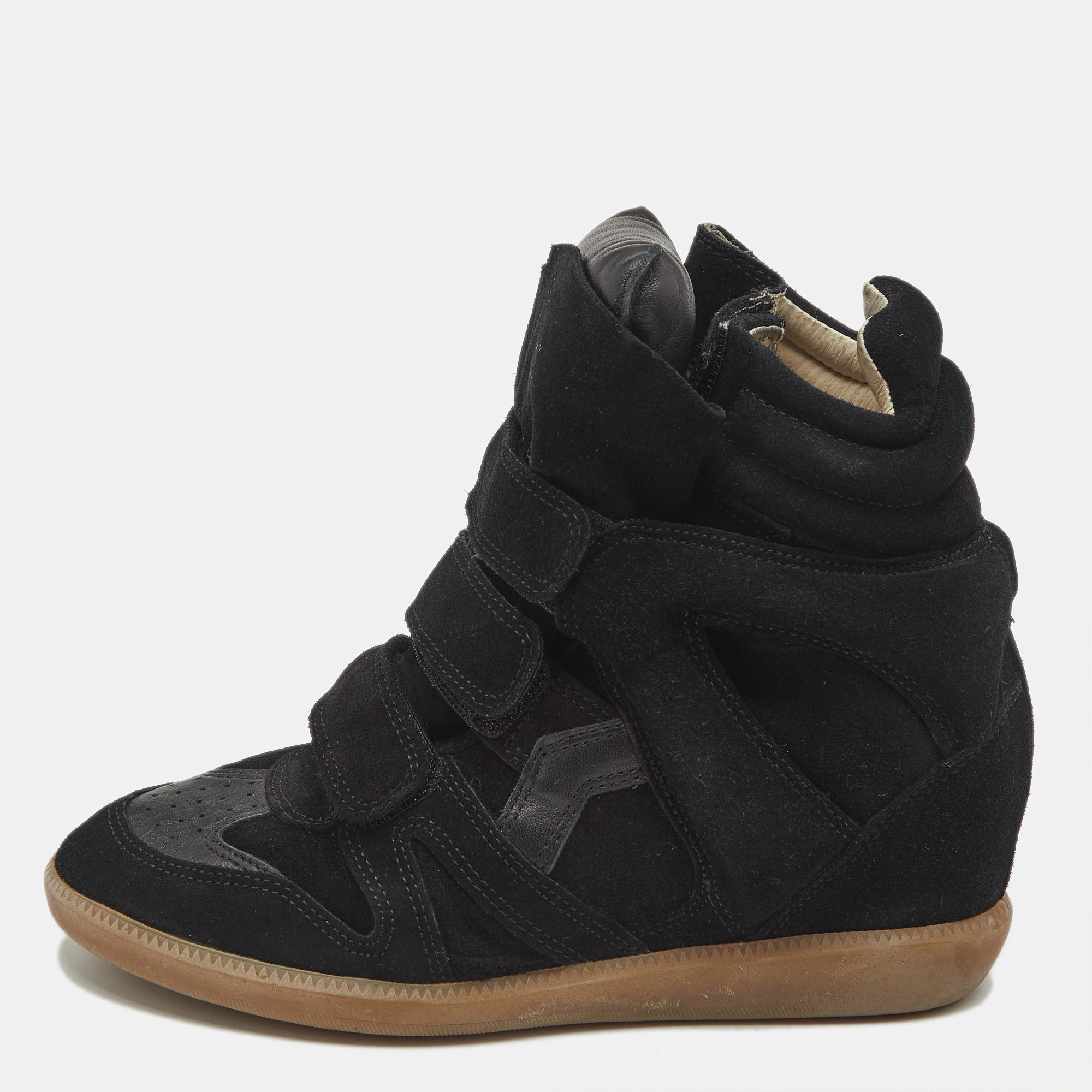 Pre-owned Isabel Marant Black Suede And Leather Bekett Wedge Sneakers Size 37