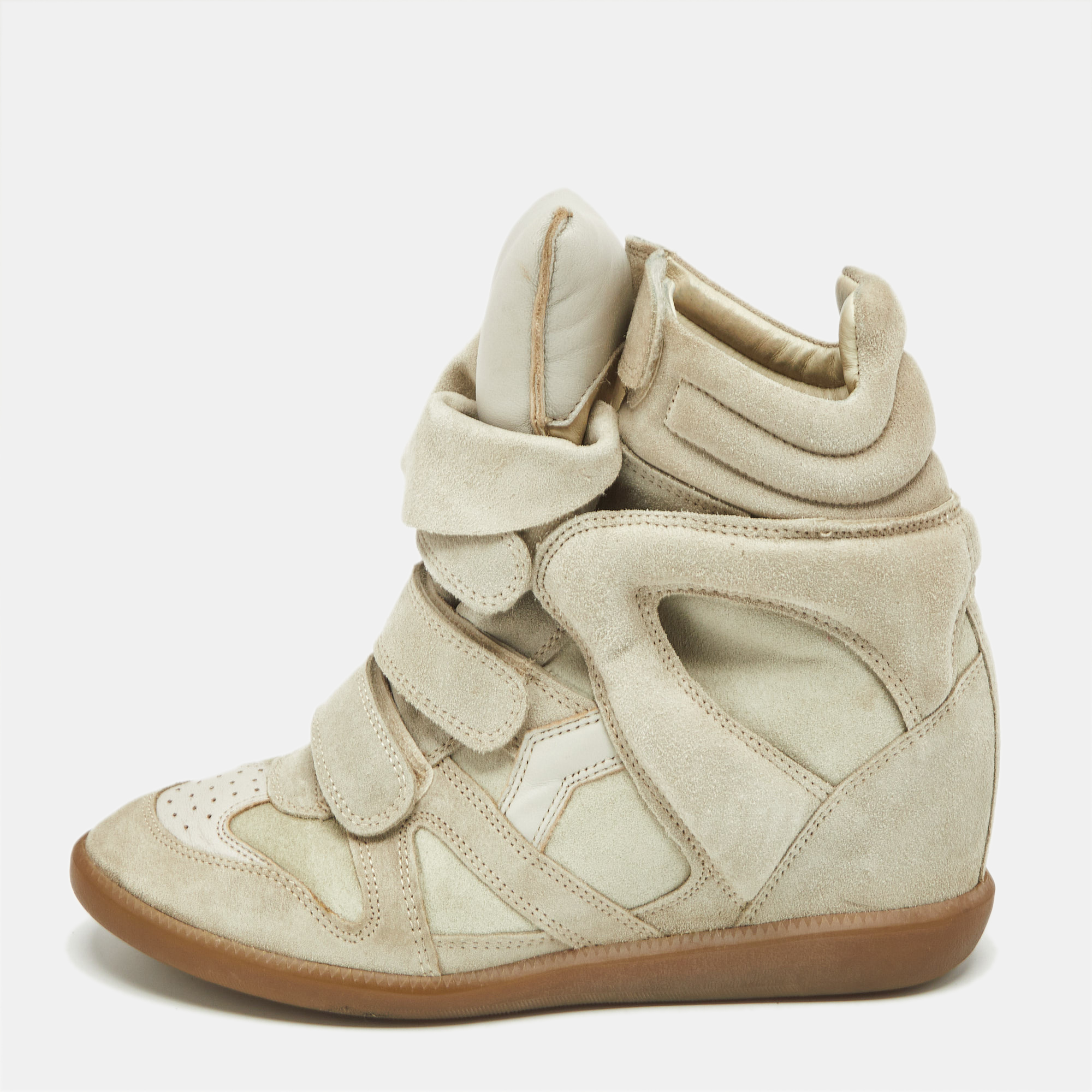 Pre-owned Isabel Marant Beige Suede And Leather Bekett Wedge Sneakers Size 39