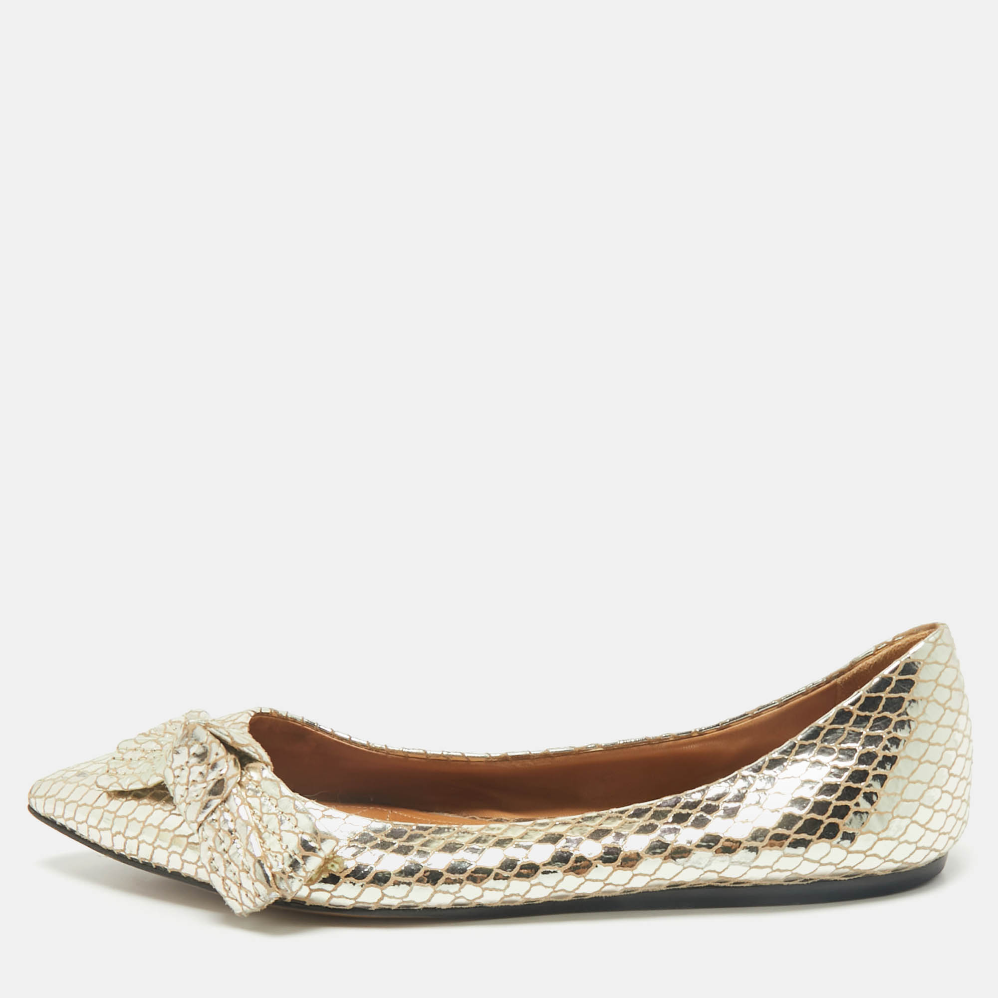 Pre-owned Isabel Marant Metallic Gold Foil Python Embossed Pointed Toe Ballet Flats Size 39
