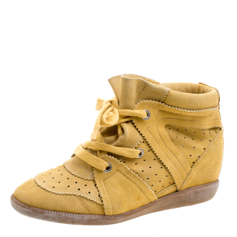 Pre Owned Isabel Marant Mustard Yellow Perforated Suede Etoile Wedge Sneakers Size 41