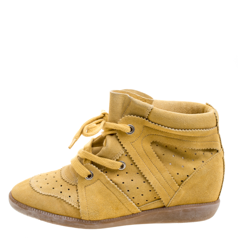 

Isabel Marant Mustard Yellow Perforated Suede Etoile Wedge Sneakers Size