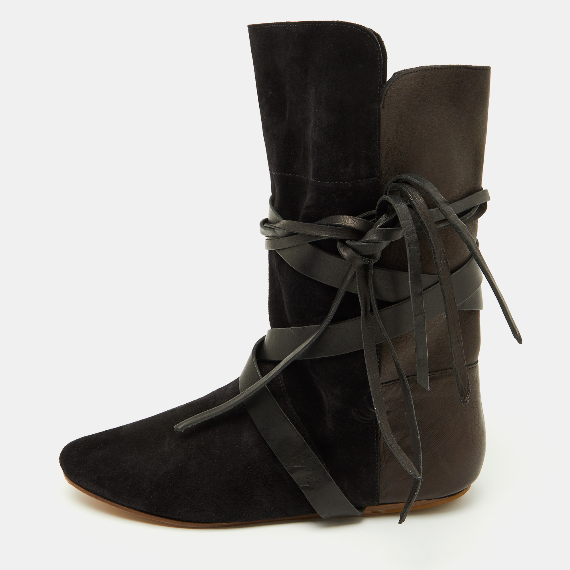 

Isabel Marant Black Leather and Suede Mid Calf Length Boots Size