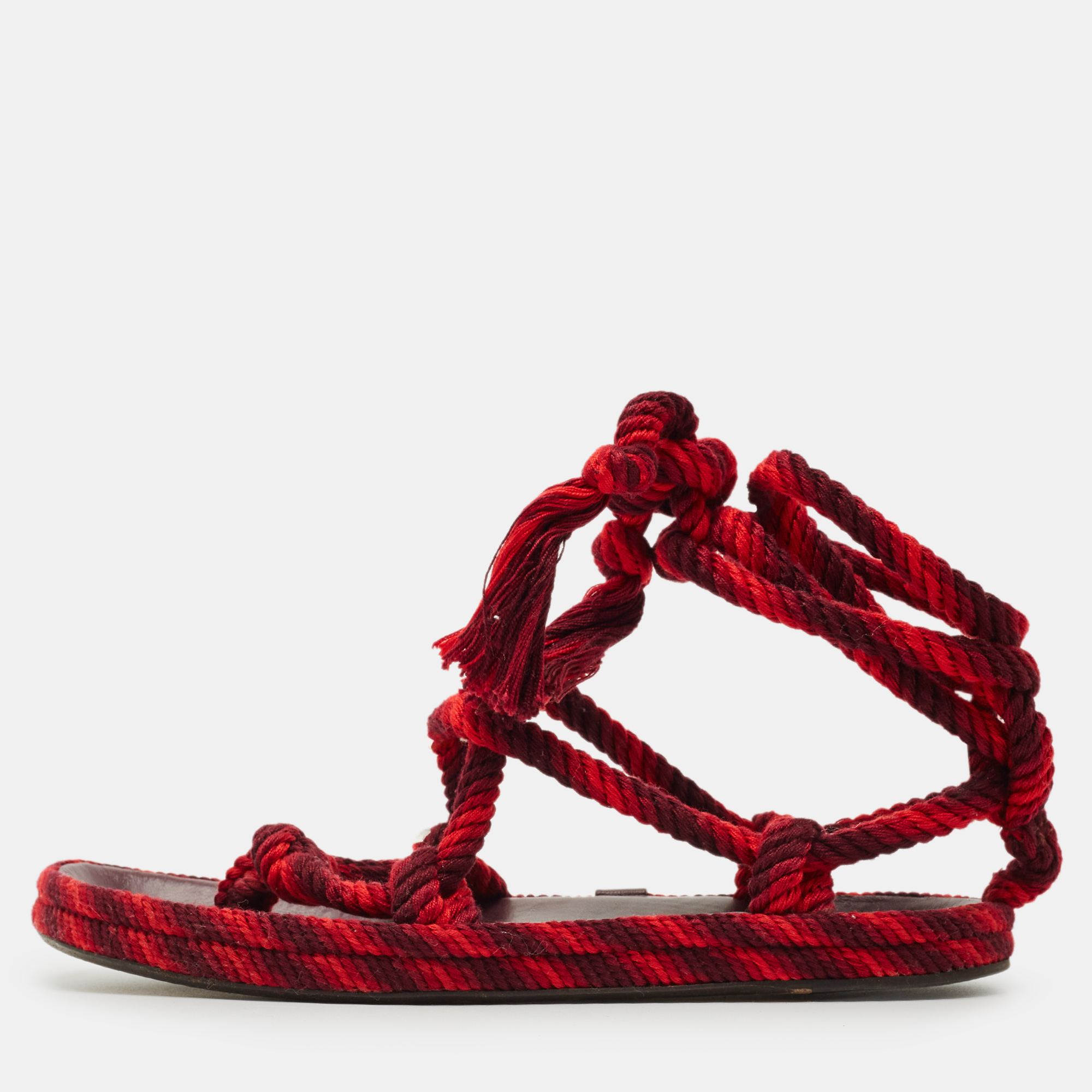 

Isabel Marant Burgundy/Red Knit Fabric Erol Ankle Wrap Sandals Size