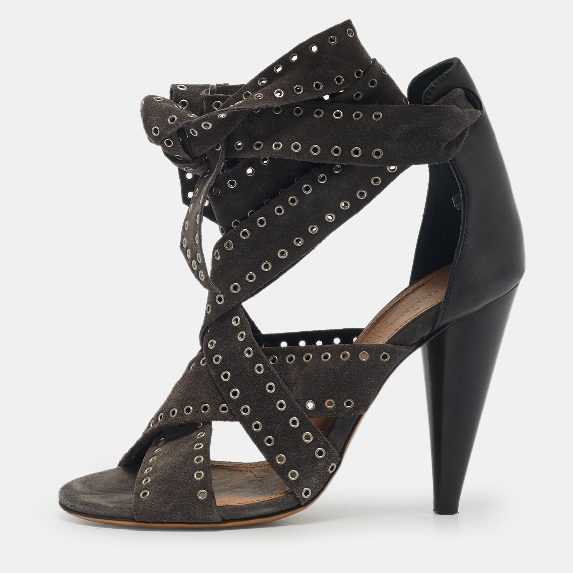

Isabel Marant Two Tone Suede Anaid Crisscross Ankle Wrap Sandals Size, Brown