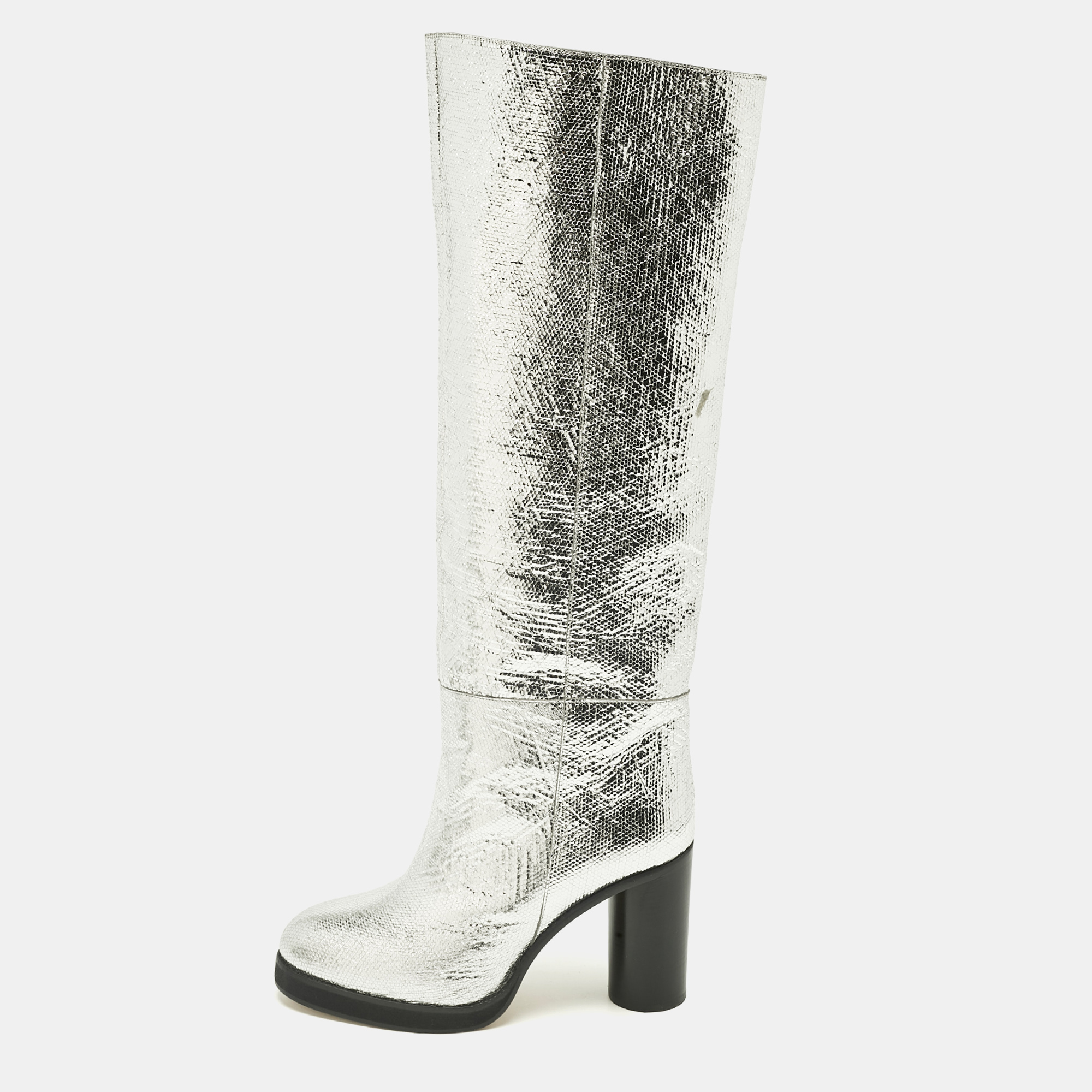 Isabel Marant Silver Foil Leather Knee Length Boots Size 39