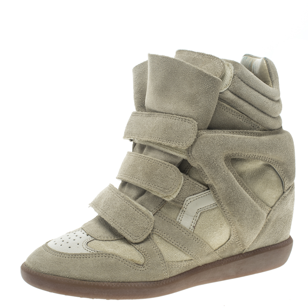 Pre Owned Isabel Marant Beige Suede Bekett Wedge Sneakers Size 37