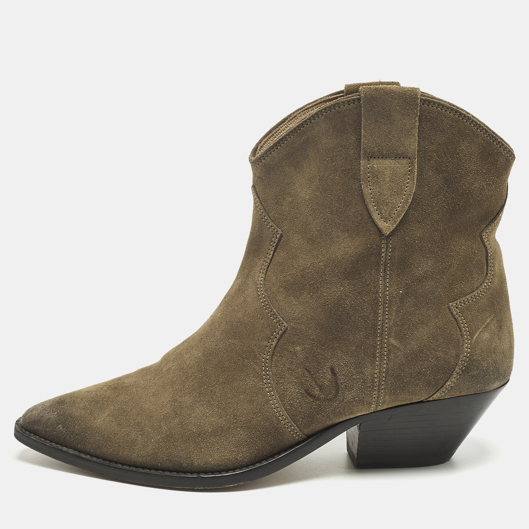 Pre-owned Isabel Marant Dicker Size 40 Green Suede Ankle Length Boots