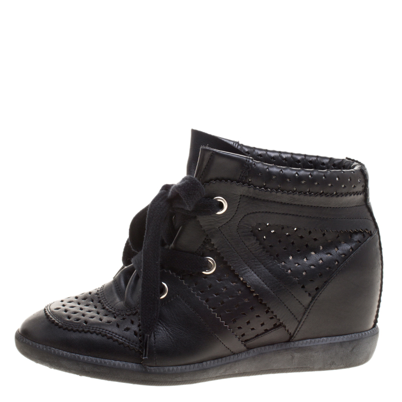 

Isabel Marant Black Perforated Leather Baya Wedge Sneakers Size