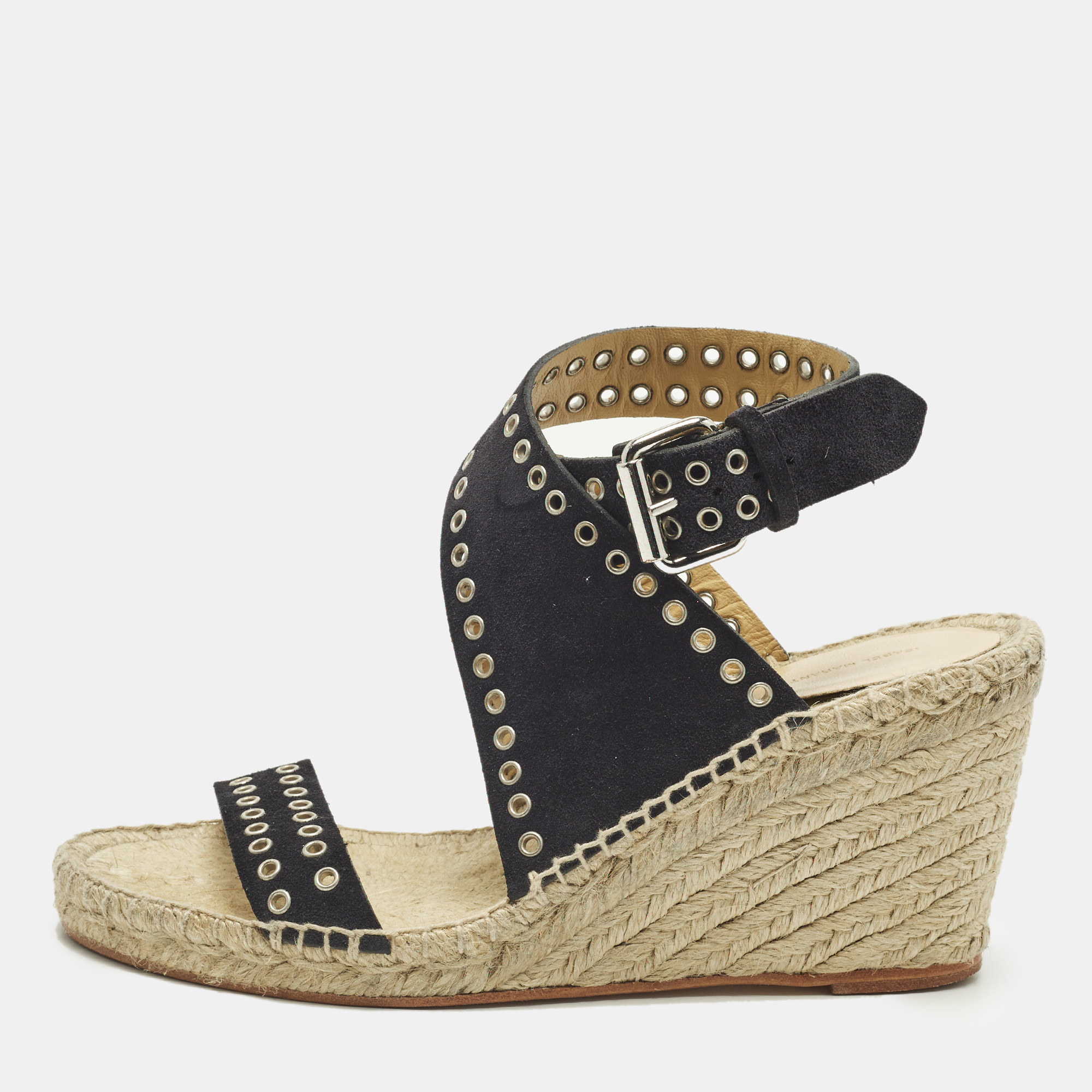 Pre-owned Isabel Marant Size 38 Navy Blue Suede Wedge Sandals