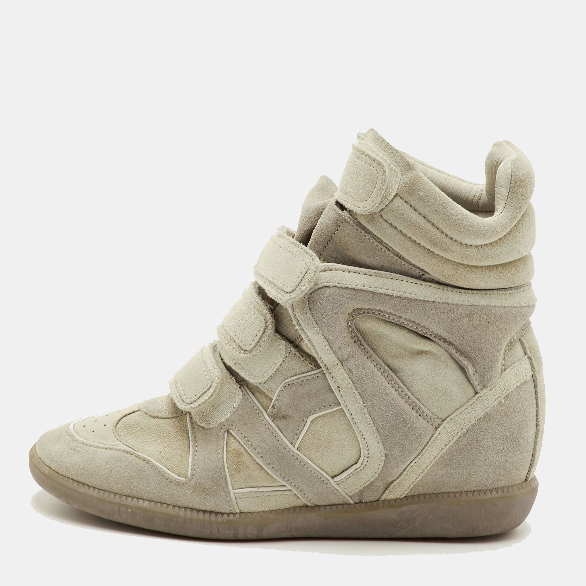 Pre-owned Isabel Marant Bekett Size 38 Ecru Beige Suede Wedge Sneakers In Sand