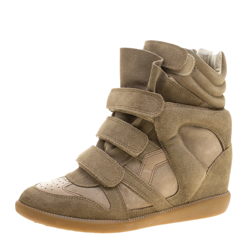 Isabel Marant Khaki Suede Bekett Wedge Sneakers Size 40