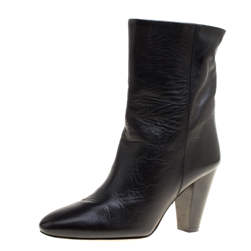 Pre Owned Isabel Marant Black Leather Ankle Boots Size 37