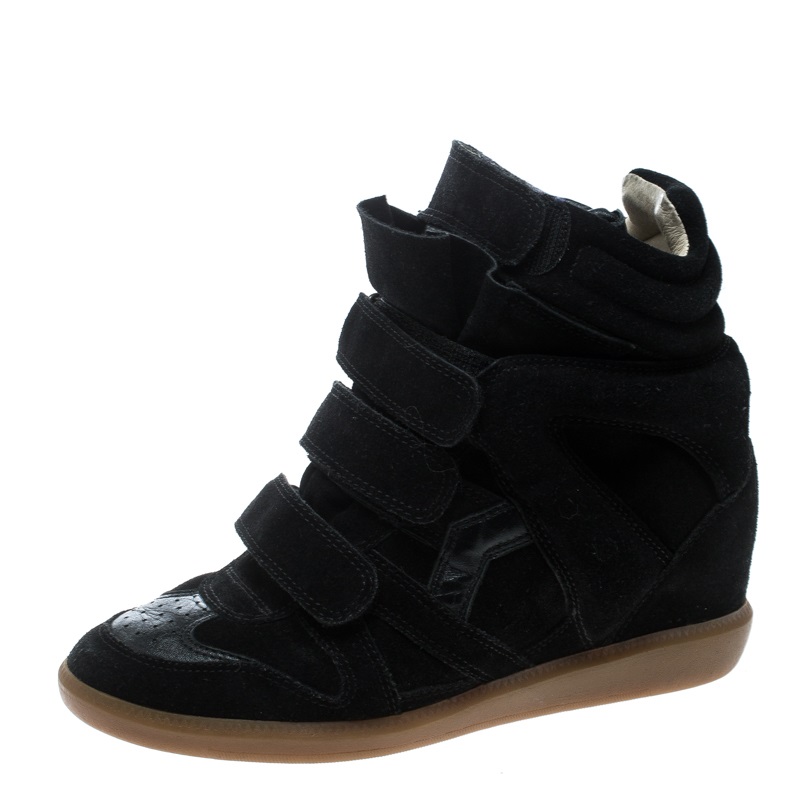 Pre Owned Isabel Marant Black Suede And Leather Bekett Wedge Sneakers Size 38