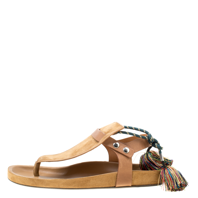 

Isabel Marant Brown Suede and Leather Cook Lee Tassel Flat Sandals Size