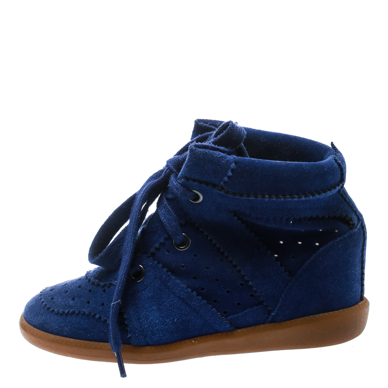 Ongebruikt Isabel Marant Blue Suede Bobby Lace Up Wedge Sneakers Size 36 UN-89