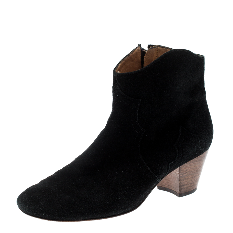 Isabel Marant Black Suede Dicker Ankle Boots Size 40