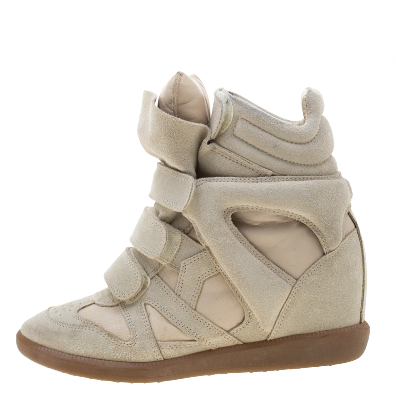 

Isabel Marant Beige Suede And Leather Bekett Wedge Sneakers Size