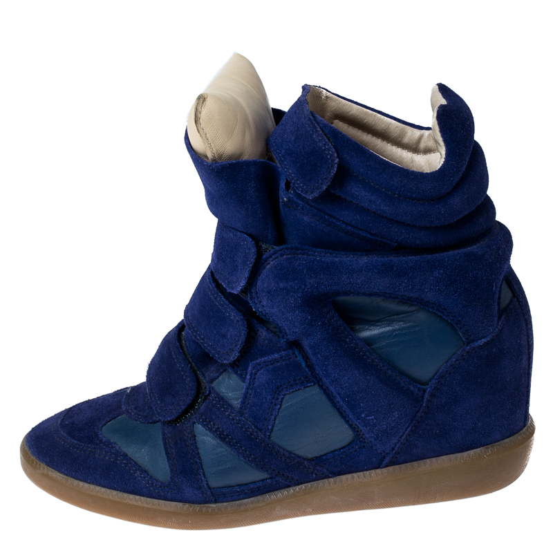

Isabel Marant Blue Suede And Leather Trim Bekett Wedge Sneakers Size