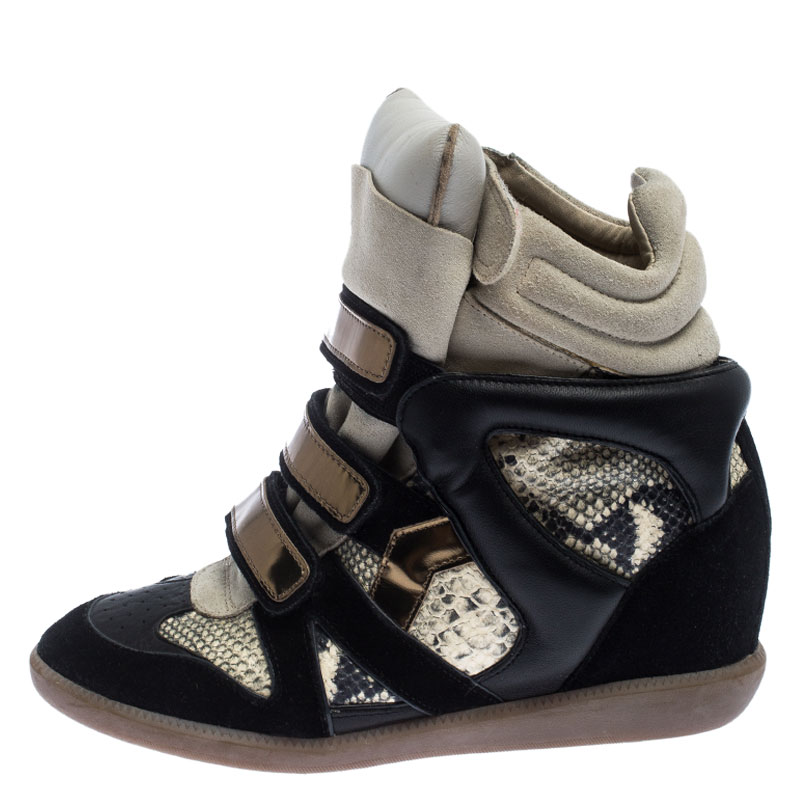 

Isabel Marant Suede And Python Embossed Leather Bekett Wedge Sneaker Size, Multicolor