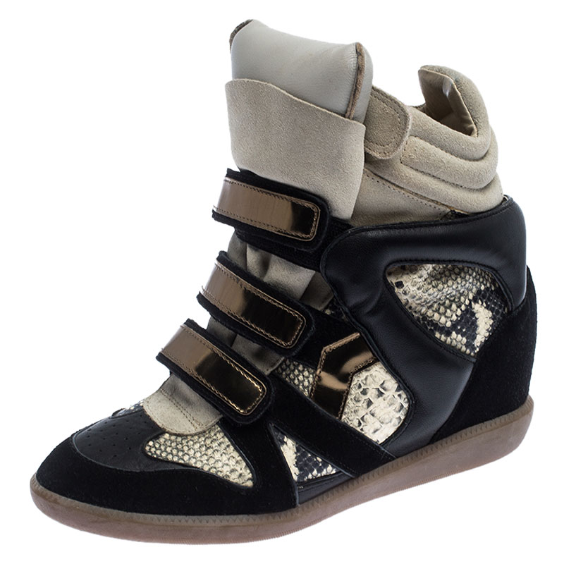 Isabel Marant Suede And Python Embossed Leather Bekett Wedge Sneaker ...