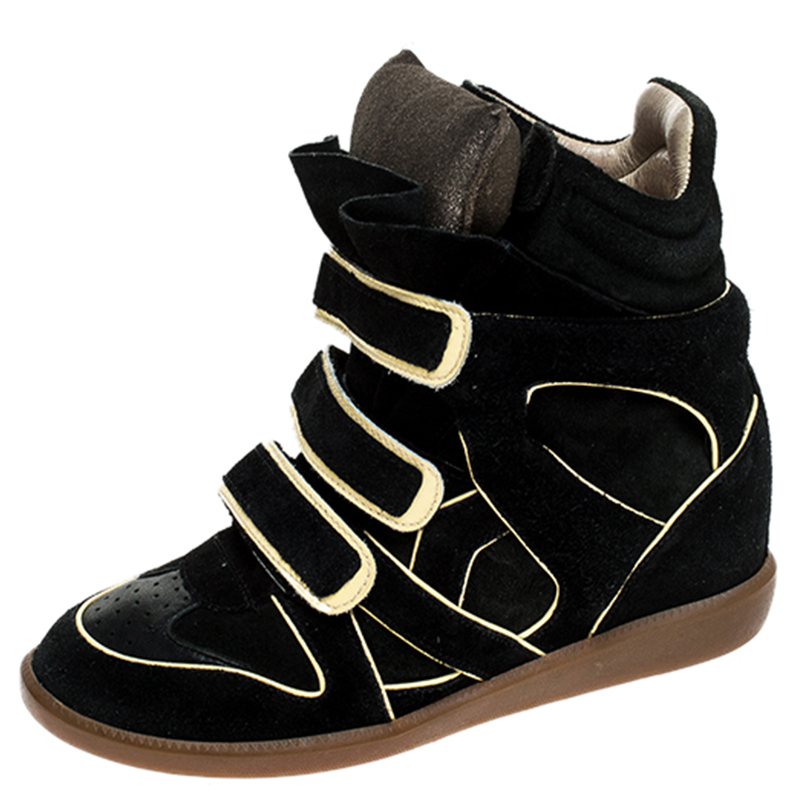 Pre Owned Isabel Marant Two Tone Suede and Leather Bekett Wedge Sneakers Size 39