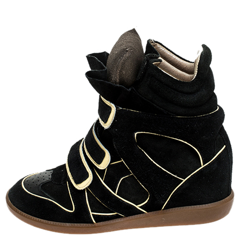 

Isabel Marant Two Tone Suede and Leather Bekett Wedge Sneakers Size, Black