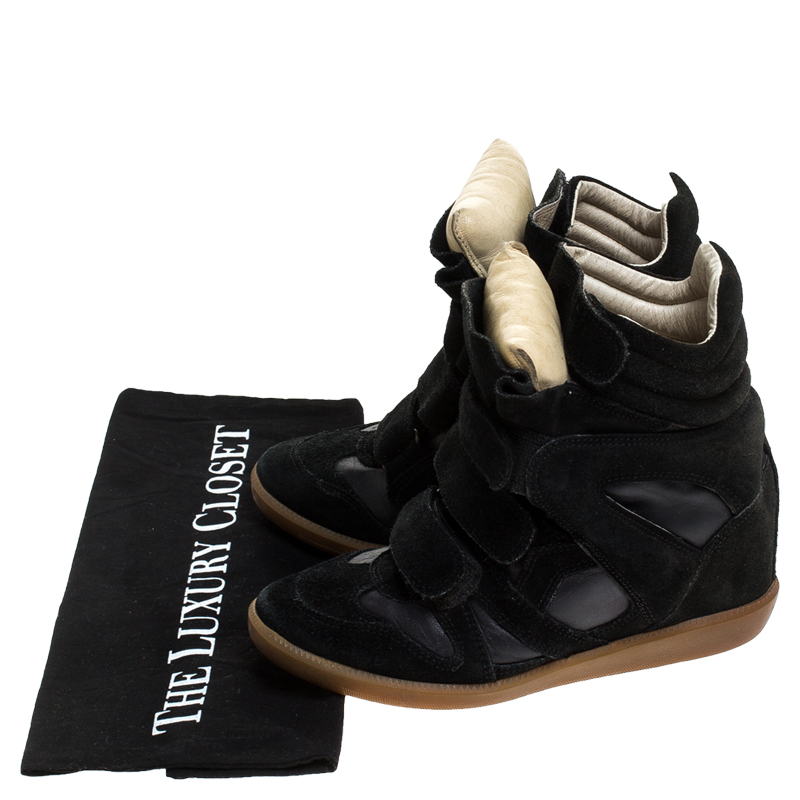 Pre Owned Isabel Marant Black Suede and Leather Bekett Wedge Sneakers Size 35