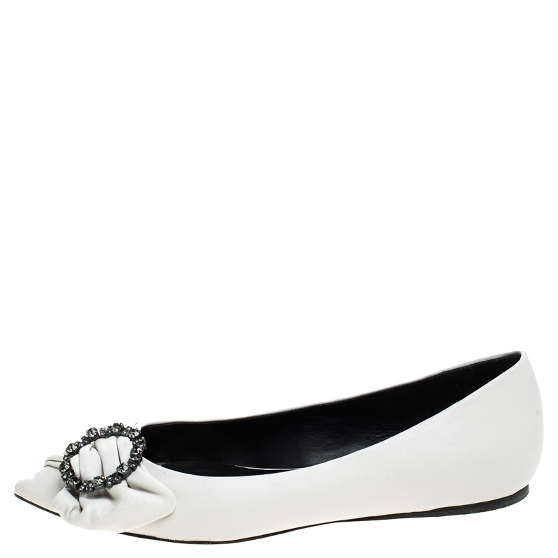 

Isabel Marant White Leather Poleny Embellished Ballet Flats Size