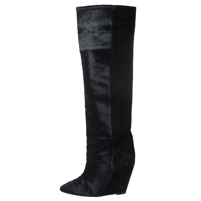 

Isabel Marant Black Calfhair Knee Length Wedge Boots Size
