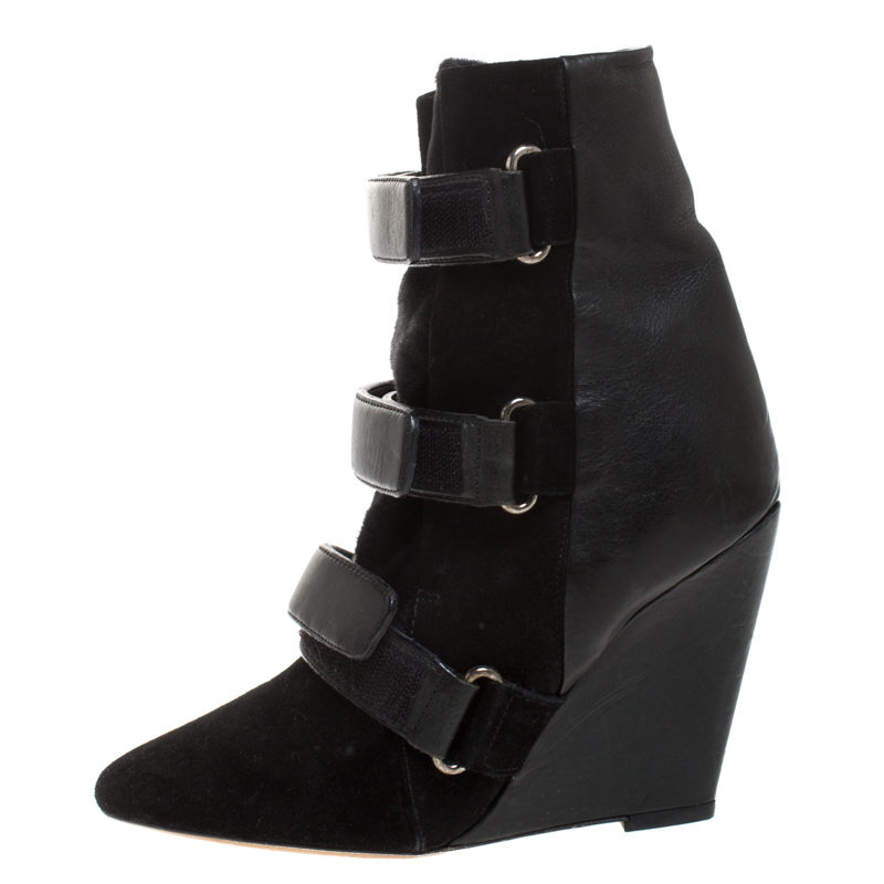 

Isabel Marant Black Suede and Leather Scarlet Wedge Boots Size