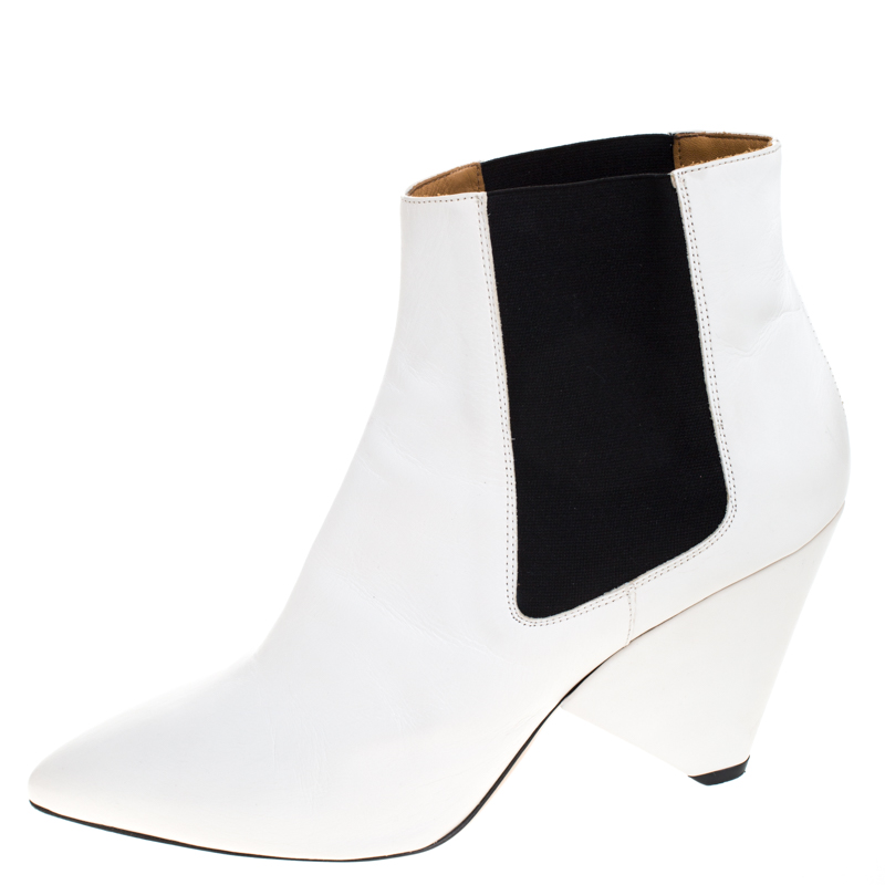

Isabel Marant White Leather And Black Elastic Lashby Ankle Boots Size