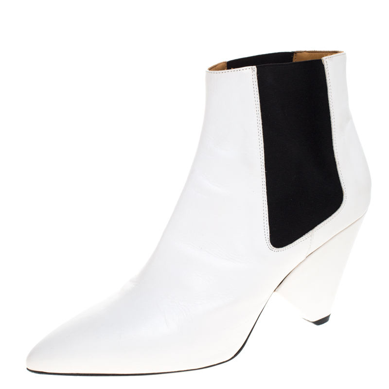 Pre-owned Isabel Marant White Leather And Black Elastic Lashby Ankle Boots Size 40