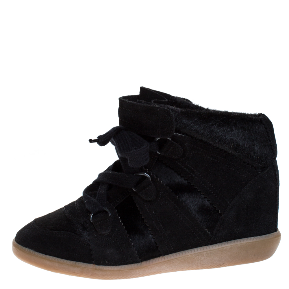 Isabel Marant Black Suede Pony Bobby Wedge Sneakers Size 37 | TLC