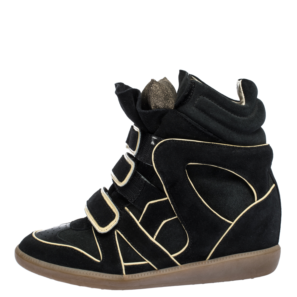 

Isabel Marant Two Tone Suede and Leather Bekett Wedge Sneakers Size, Black