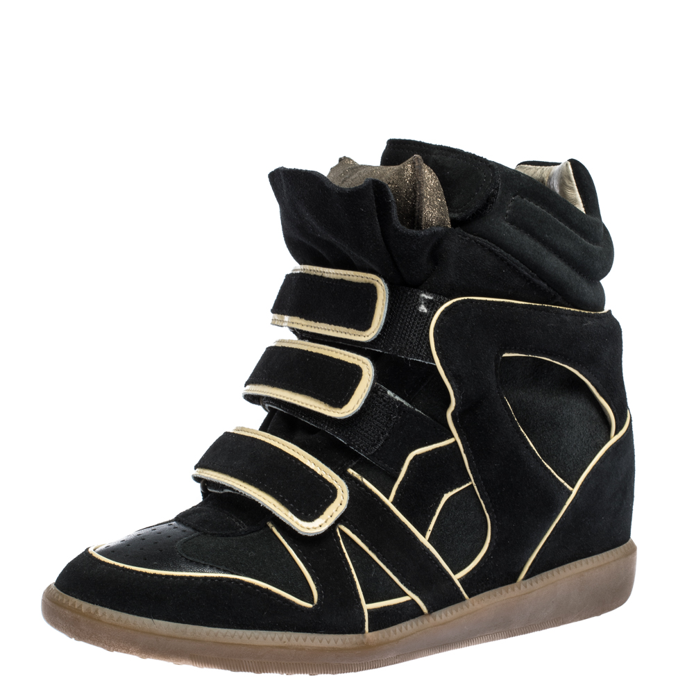 Pre Owned Isabel Marant Two Tone Suede and Leather Bekett Wedge Sneakers Size 38