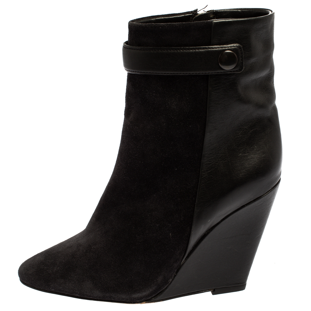 

Isabel Marant Black Suede And Leather Purdey Wedge Ankle Booties Size