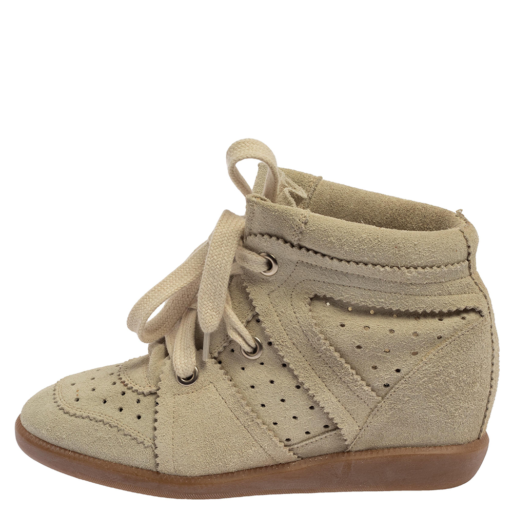 

Isabel Marant Light Grey Suede Bobby Lace Up Wedge Sneakers Size