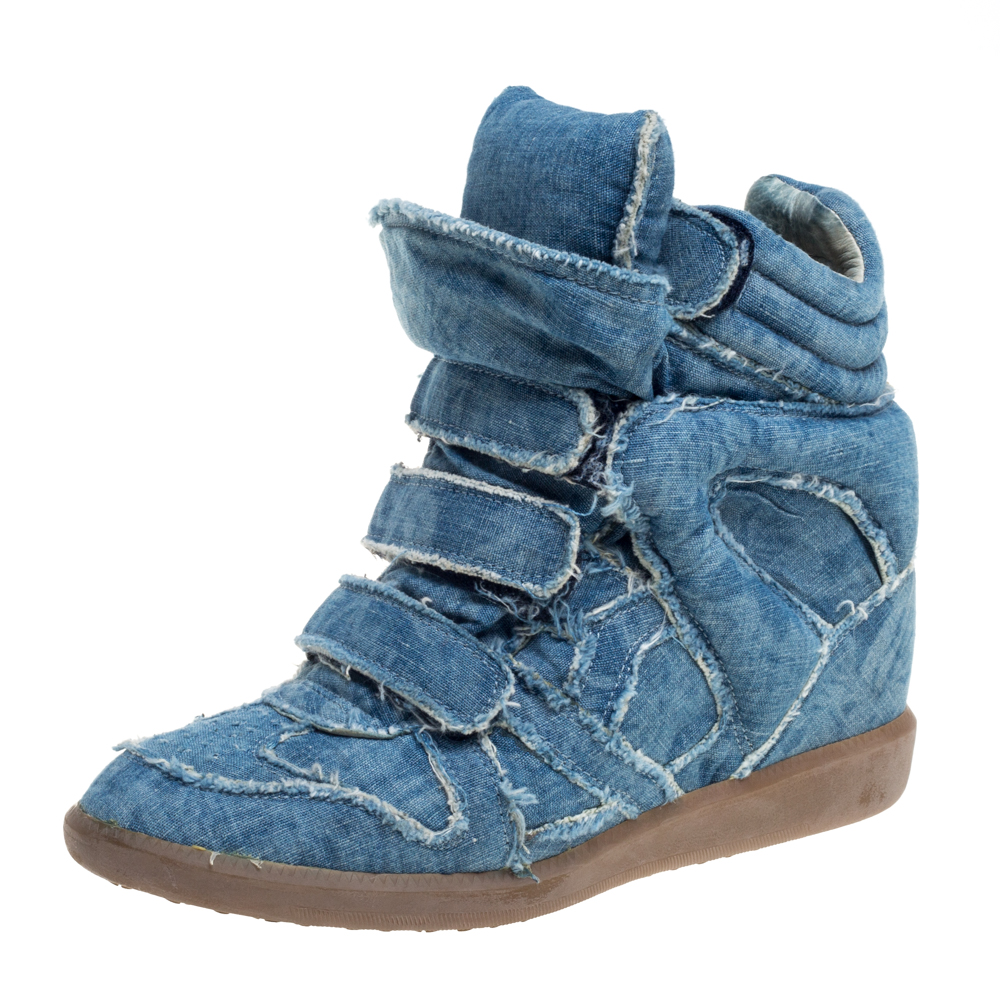 Pre-owned Isabel Marant Blue Canvas Wedge High Top Trainer Size 38