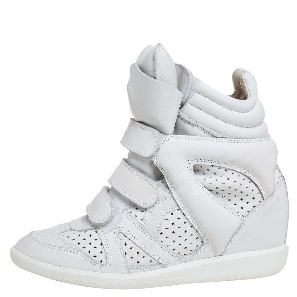 

Isabel Marant White Leather Bekett Wedge High Top Sneakers Size
