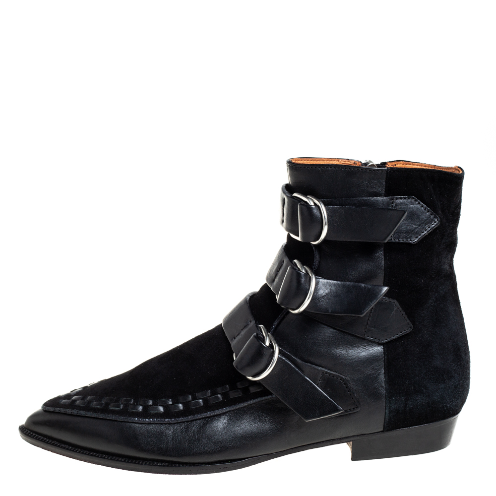 

Isabel Marant Black Suede And Leather Rowi Ankle Boots Size