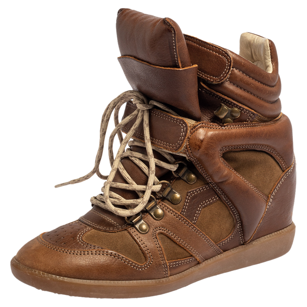 Pre-owned Isabel Marant Brown Suede And Leather Bekett Wedge High Top Trainers Size 39