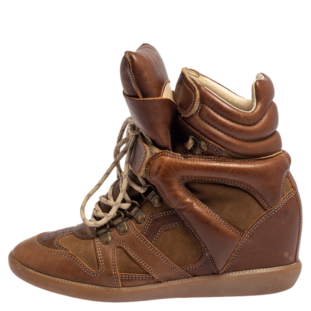 

Isabel Marant Brown Suede And Leather Bekett Wedge High Top Sneakers Size