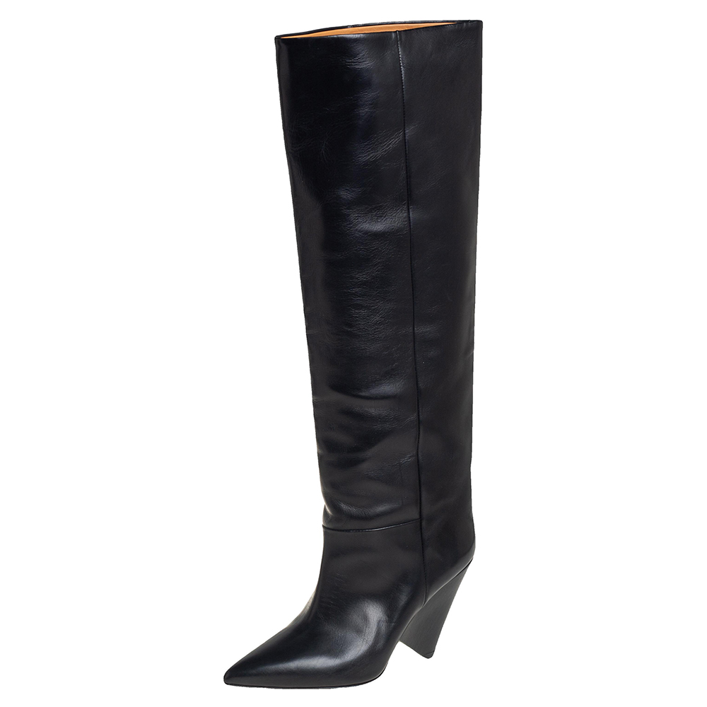 Pre Owned Isabel Marant Black Leather Knee Length Boots Size 38