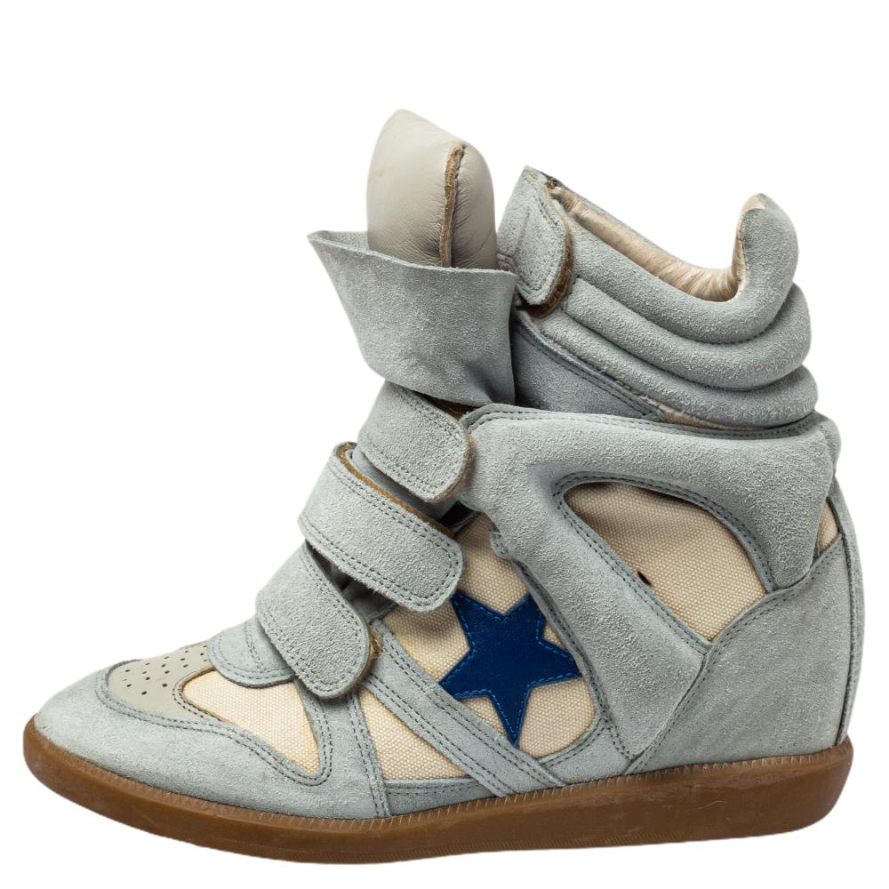 

Isabel Marant Blue/Cream Suede And Canvas Bekett Sneakers Size